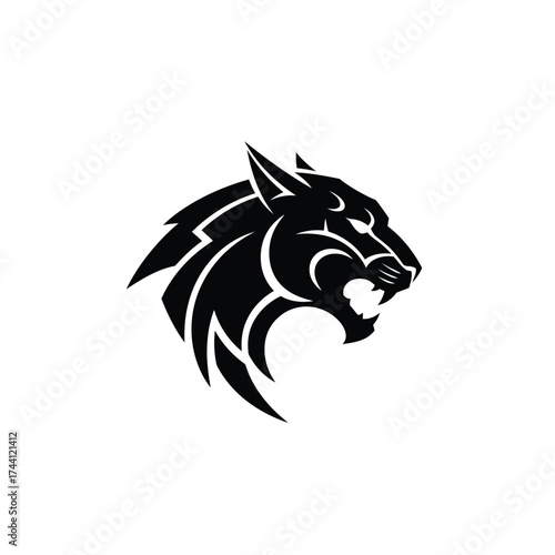 Black panther head roaring black and white vector logo Keywords: panther, head, black, roaring