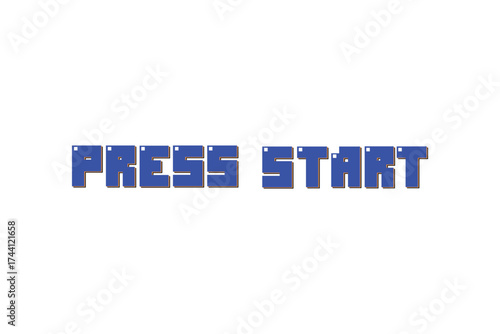 PRESS START. pixel art. 8 bit game. retro game. for game assets. on white background.