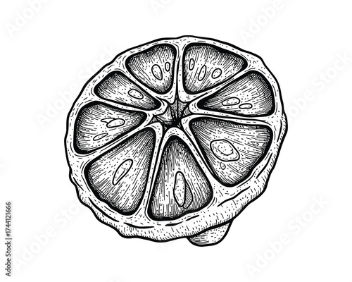 Lemon Half Slice Engraving Style