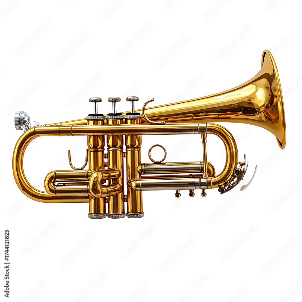 Naklejka premium Classic Brass Trumpet Isolated on Transparent Background, PNG 