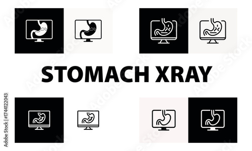 Stomach xray medical icon set showing digestive system scan illustration
