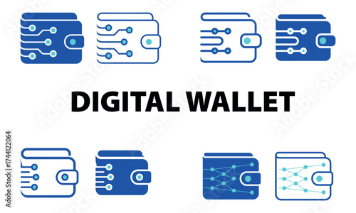 Digital wallet icon set for online payment and financial transaction design
