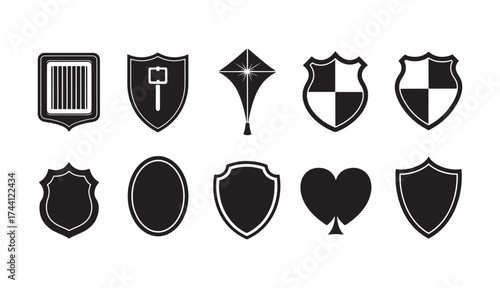 Collection of diverse shield emblems and icons for design and branding applications