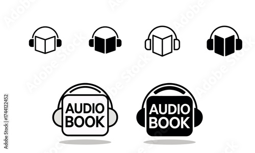 Audiobook icon collection with headphones and book symbol design
