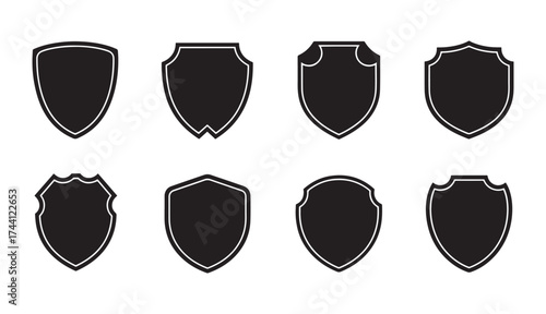 Collection of shield icons black empty shapes for logos badges emblems awards design elements