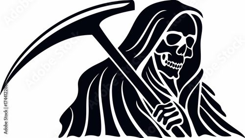Grim reaper with scythe evokes fear and dread, perfect for Halloween designs and dark fantasy themes
