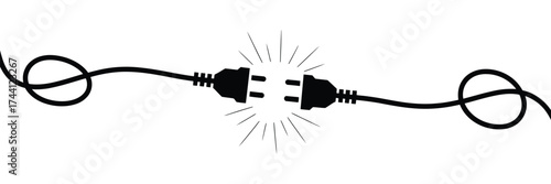 Electric socket with plug icon silhouette representing connection and disconnection concept. Symbolizing unplugged outlet, 404 error, and power interruption