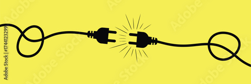 Electric socket with plug icon silhouette representing connection and disconnection concept. Symbolizing unplugged outlet, 404 error, and power interruption