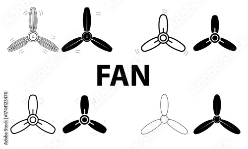 Rotating fan blade icon collection in minimal vector style
