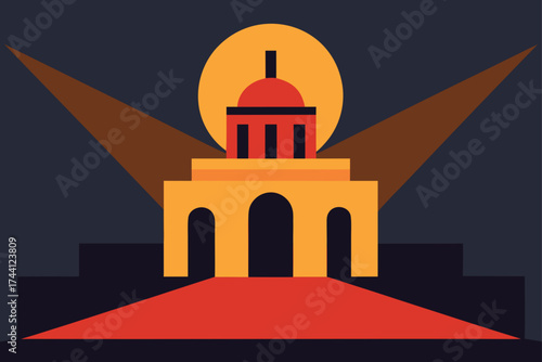 Architectural light bloom iconic building spotlight illustration vector