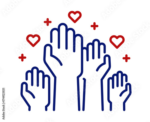 Volunteering raised hands ready to help icon. Vector thin line editable stroke illustration. Charity work, volunteers. Positive foundation, business