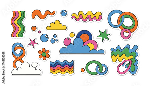 Vibrant abstract shapes and swirls collection for creative designs playful elements