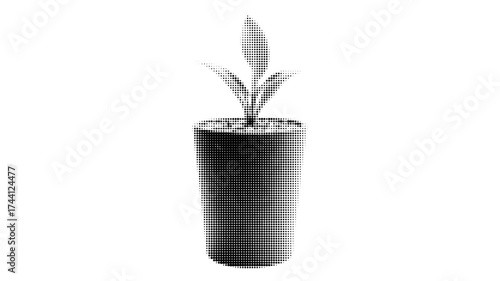Minimalist Houseplant Collage Background. Halftone tree design with faux plants for trendy office interior bg..
