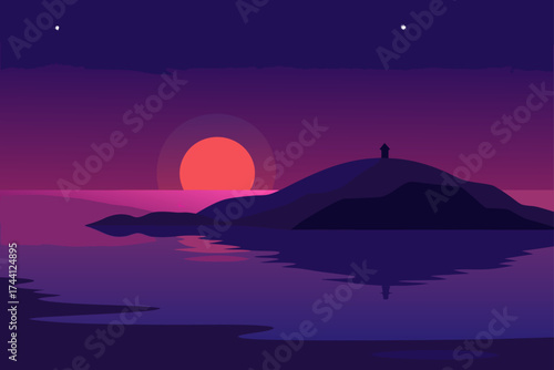 Serene island silhouette at twilight vector illustration