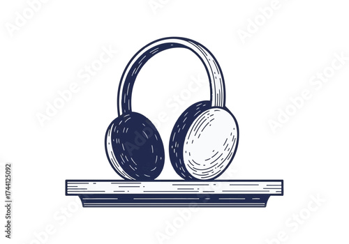 Headphones mock up displayed on a wooden surface, showcasing a stylish design with a focus on sound quality, perfect for music lovers and audio enthusiasts