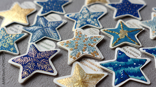 Christmas Sticker Set with Classic Star and Holly Motif
