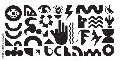 Abstract geometric shapes and symbols collection for creative design projects diverse elements