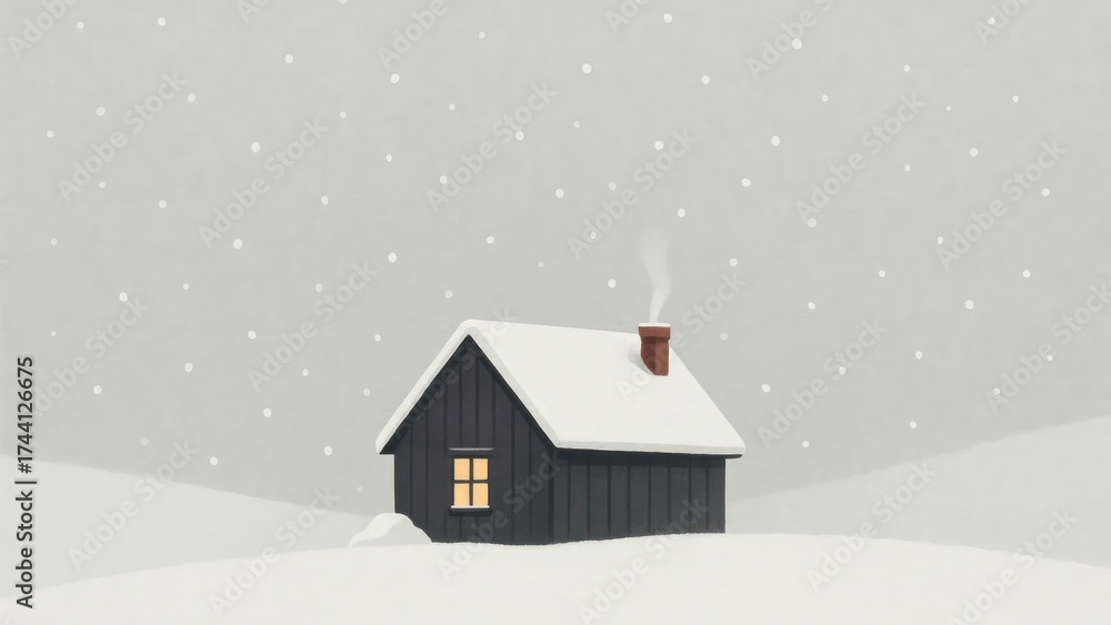 Fototapeta premium Cozy cabin amidst snowy landscape wallpaper