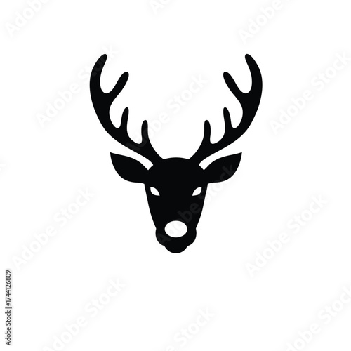 Black silhouette of a deer head with antlers Keywords: deer, stag, head, silhouette, antlers