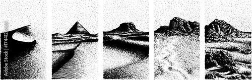 Intricate dotwork of desert and sand temples for art design and decor