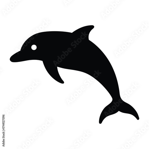 Black silhouette of a jumping dolphin on a white background leaping ocean
