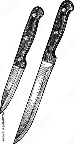 kitchen knives ink sketch.