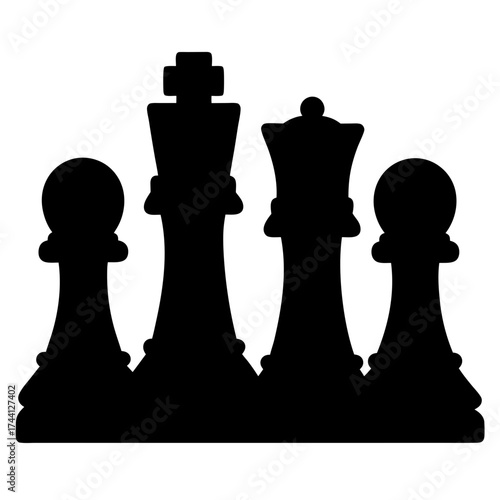 Vector art of chess family silhouette, representing strategy, unity, and intellectual challenge in a minimalist design