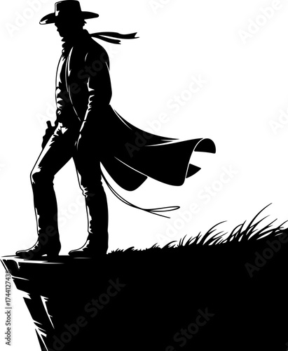 Mysterious Cowboy Silhouette Staring off into the Distance on a Cliff Edge