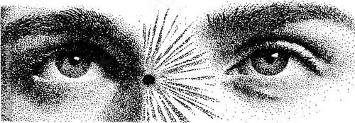 Intricate dotwork stippling art of human eyes with solar rays for artistic design