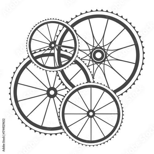 Abstract composition of bicycle wheels and spokes