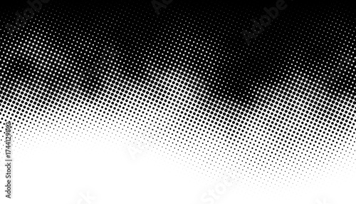 Stylized black halftone dots form a smooth gradient over a white backdrop, creating a bold and retro-inspired visual effect. Vector illustration.