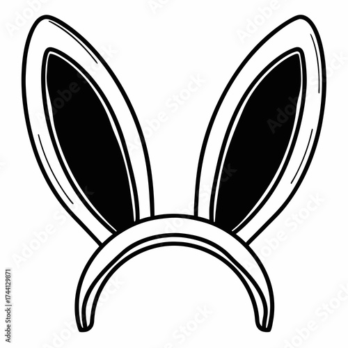 Black and white illustration of a bunny ear headband