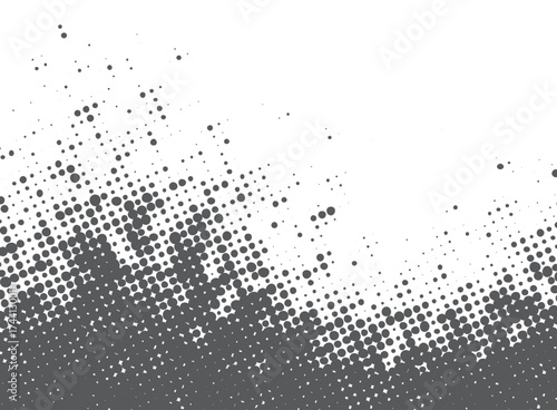 Gray halftone dots fade upward from bottom edge on white background. Vector illustration with comic-style gradient design.
