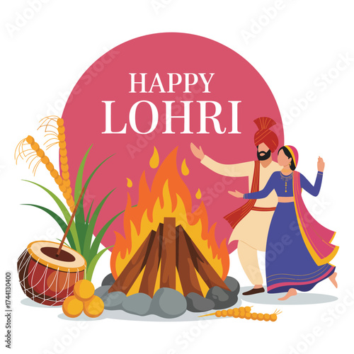 Happy Lohri Festival Celebration Vector Design in Flat Style.