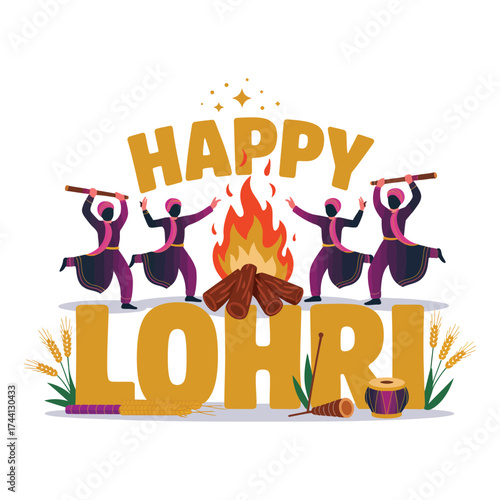 Happy Lohri Festival Celebration Vector Design in Flat Style.