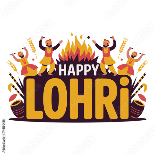 Happy Lohri Festival Celebration Vector Design in Flat Style.