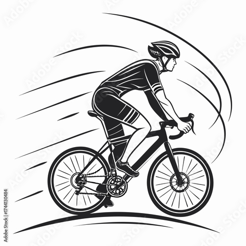 Dynamic illustration of a cyclist in motion with speed lines