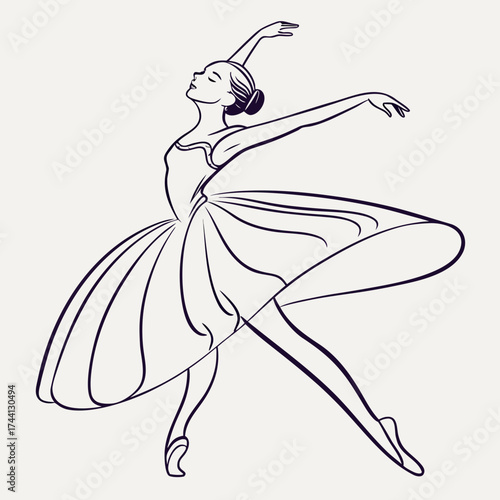 Elegant ballerina in a graceful pose with flowing tutu and arms extended