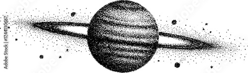 Cosmic journey: dotwork stipple art of a star with curved line design