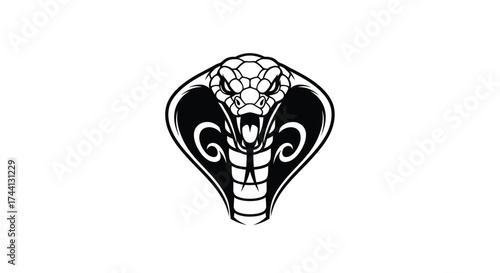 Black silhouette of a striking cobra head with fangs