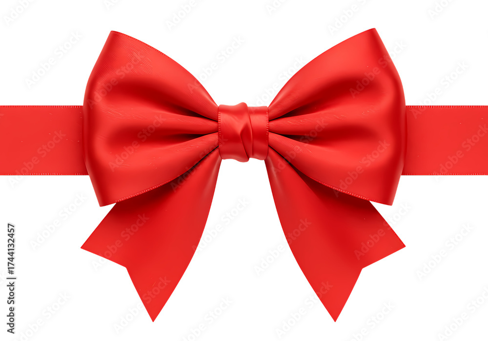 Fototapeta premium Elegant Red Satin Bow and Ribbon on Pure White for Gifts and Celebrations isolated on transparent background