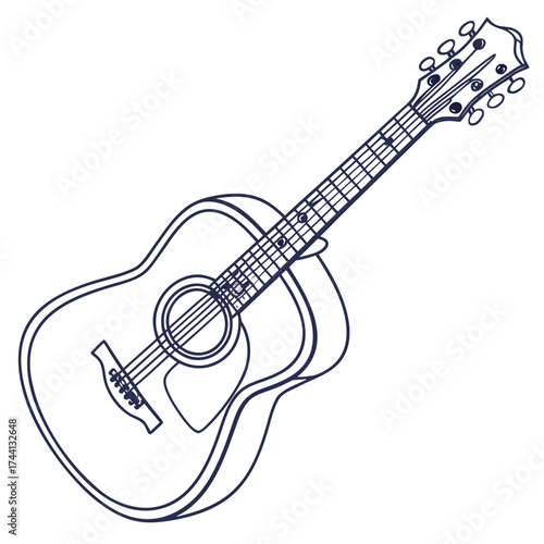 Simple outline drawing of an acoustic guitar on white background
