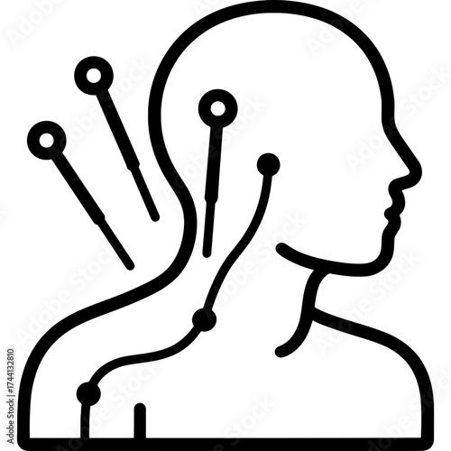 Acupuncture needles and meridian points outline icon vector