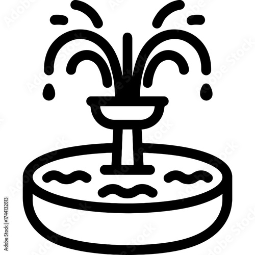 Public fountain water feature outline icon vector