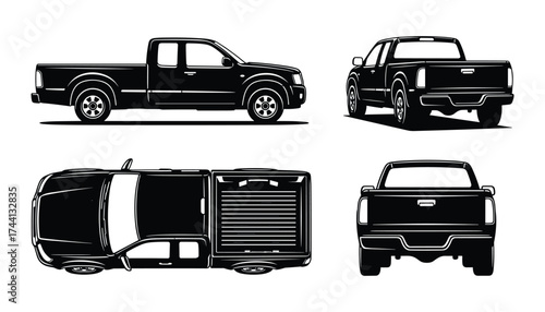 Vector Pickup Truck Silhouette from Various Angles