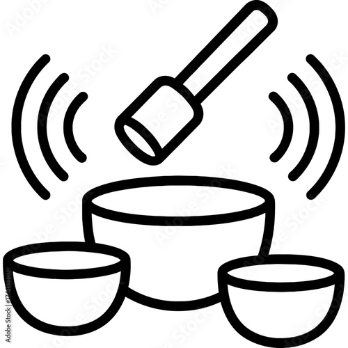 Sound bath singing bowls therapy outline icon vector