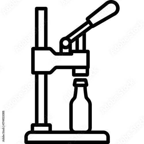 Bench-mounted bottle capper outline icon vector