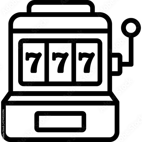 Slot machine with three reels and lever outline icon vector