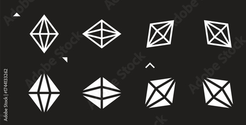 Abstract diamond collection icons. Vector logo design diamonds color. Cristal Shine Effect. Diamond Shapes