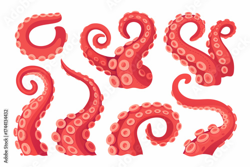 A collection of cartoon octopus tentacles in various shapes and positions on a white background